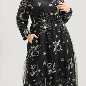BloomChic Black Embroidered Celestial Maxi Dress